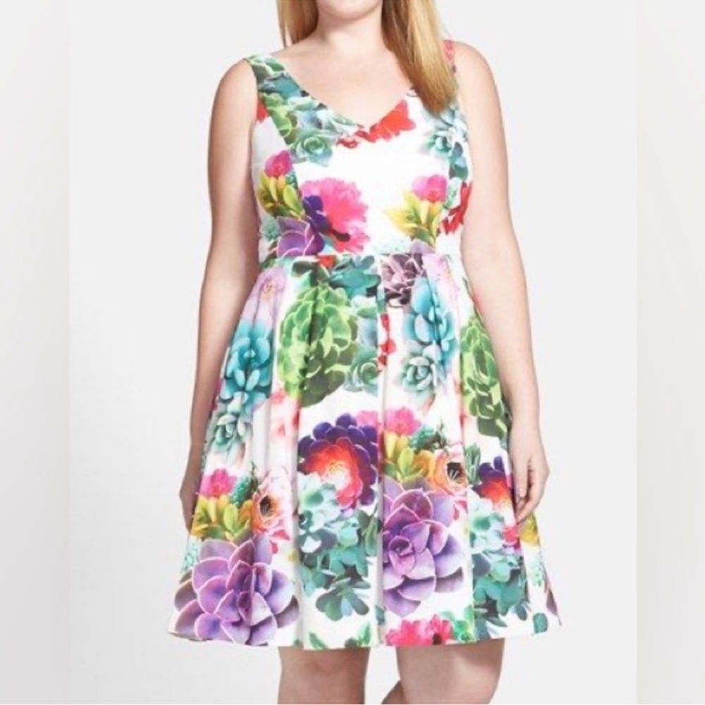 City Chic Plus Size White Floral Fit & Flare Dress